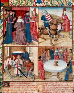 Arthur király udvartartást tart, Lancelot egy hölgy vezette az apátságba, ellágyulva Galahadtól (Galad vagy Galaad) az apátságig és a Szent Grál körüli Kerekasztal lovagjaiig. Gassien de P