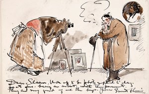 Gertrude Kasebier (1852-1934) karikatúrája Shinnről, amint éppen fényképezi. alkotó: Everett Shinn