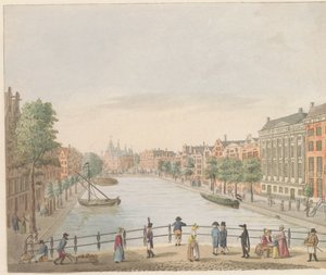 Kloveniersburgwal Amszterdamban, kb. 1810-1813 Vue du Kloveniers Burgwal et de la Maison de Trip, du High Street au Marché Neuf (cím az objektumon)