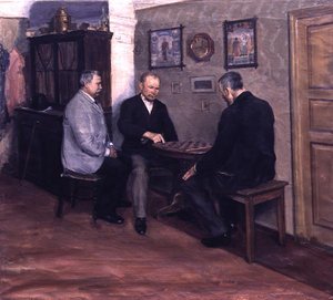 Sakkmeccs (olaj, vászon) alkotó: Evgeniy Iosipovich Bukovetsky