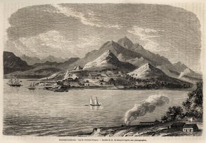 Francia kikötő képe, Új-Kaledónia, Evremont de Berard (1824-1881) rajza Victor de Rochas 1859-es új-kaledóniai utazásának szemléltetésére. Metszet a „” Le tour du monde”-ban 1861. Selva gyűjteménye.