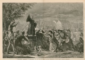 George Whitefield prédikál Moorfieldsben, i.sz. 1742 - a Királyi Akadémia kiállításán (metszet)