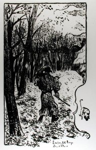 Verlaine őszi tájban, illusztráció az Impression dAutomne: Les Sanglots Longs című művéből, Paul Verlaine (1844-96) alkotó: F.A. Cazals