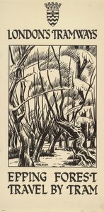 „Epping Forest, Utazás villamossal”, London Megyei Tanács LCC Tramways plakátja, 1922 alkotó: FW Farleigh