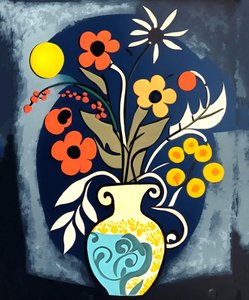Absztrakt impresszionista festmény virágok egy vázában, Wall Art | Vászon nyomatok alkotó: F. Abderrahim