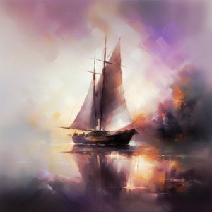 Absztrakt festmény egy vitorlás hajóról a tengeri tájban, Wall Art | Vászonnyomatok alkotó: F. Abderrahim