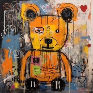 Dekor aranyos medve absztrakt festmény, jean michel basquiat stílus, művészeti nyomatok alkotó: F. Abderrahim