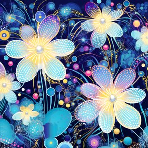 Virágos motívumminta kékben, Yayoi Kusama stílusban, online nyomatok, képzőművészeti nyomatok alkotó: F. Abderrahim