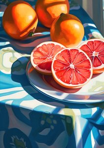 Grapefruit szeletek, dekoráció konyha csendélet festmény, képzőművészeti nyomatok online alkotó: F. Abderrahim