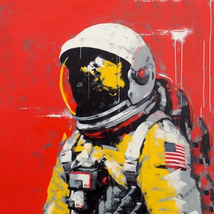 Minimalista vastag vonások festmény Egy űrhajós az űrben, Wall Art | Vászon nyomatok alkotó: F. Abderrahim
