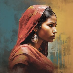 Hagyományos indiai nő ezüst fülbevalóval, portré Wall Art Print alkotó: F. Abderrahim