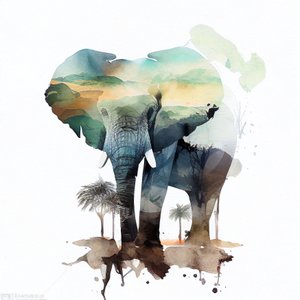 Akvarell elefántfestmény, afrikai szavanna, négyzet alakú fal Art nyomatok