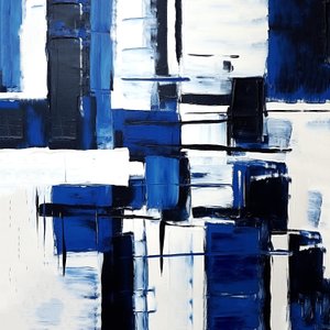 absztrakt expresszionizmus geometriai rács fekete és kék kompozíció, fal Art nyomatok alkotó: F. Abderrahim