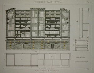 Írószerszekrény terv, 1900 körül megjelent "Menuiserie d