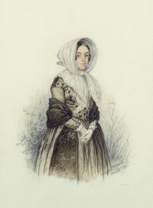 Fiatal hölgy portréja motorháztetőben fehér kesztyűvel, 1840 (wc és ceruza papíron)