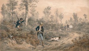 „Chasses a Tir, Battue en Forêt”, 19. század közepe. alkotó: F Grenier