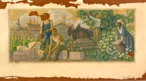Abundance of Today falfestmény, Clarksville, Tennessee Post Office, kb. 1937-1938. alkotó: F. Luis Mora