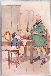 David MiCawber úrral vacsorázott a börtönben, David Copperfield illusztrációja, 1914