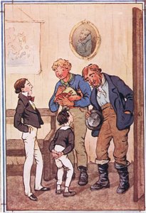 Peggotty úr két csodálatos homárt, egy hatalmas rákot és egy nagy vászonzacskó garnélarákot vett elő a zsebéből, David Copperfield illusztrációja, 1914