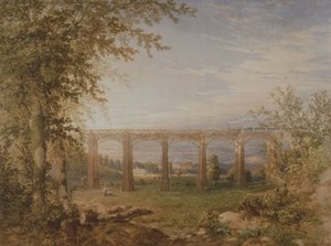 Tégla és fa vasúti viadukt gőzvonattal, 1849 (wc papíron) (pár a 3247622-hez)