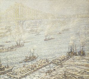 East River, New York, tél, 1915 körül (olaj, vászon) alkotó: F. Usher de Voll