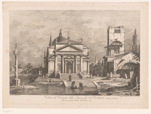Kilátás a velencei Il Redentore-ra Veduta del Prospetto della Chiesa del S.S.mo Redentore (cím a tárgyon) Velence látványa Canaletto tervei után (sorozat címe) alkotó: Fabio Berardi