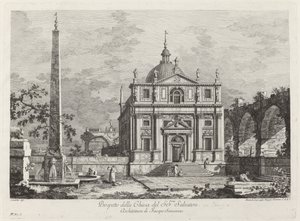 Az SS-templom tájékoztatója. Megmentő alkotó: Fabio Berardi after Canaletto