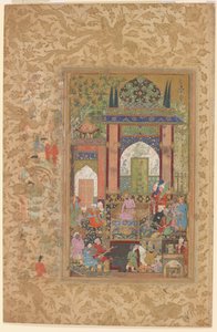 Babur fogad egy udvaroncot, 1580-85 körül (akvarell és arany, papír)