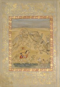 Jahangir elefántharcot néz, kb. 1605. alkotó: Farrukh Chela