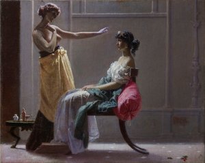 Scapigliatura: Ősi vécé (Toilette ancienne) par Faruffini, Federico (1831-1869). Olaj, vászon, mérete: 40x49,5