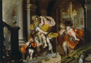 Aeneas és Anchises menekülés Trójából, 1587 körül (toll és tinta és olaj fehér kiemeléssel)