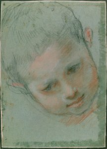 Egy fiú feje, 1586-89 körül fekete, piros, fehér és hús tónusú kréta) alkotó: Federico Fiori Barocci or Baroccio