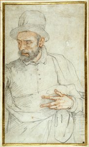 Egy szakállas férfi, félhosszú, utcára öltözve áll (színes kréták papíron) alkotó: Federico Zuccaro