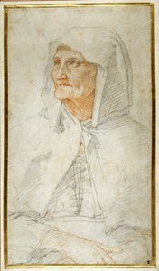 Egy idős hölgy ül, félhosszú (színes kréták papíron) alkotó: Federico Zuccaro