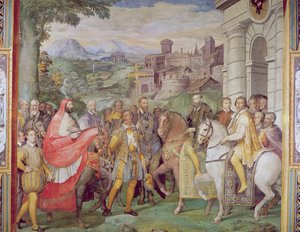 V. Károly (1500-58) és Alessandro Farnese (1546-92) Wormsban, a "Sala dei Fasti Farnese" (Farnese pompájának terme), 1557-66 (lásd 95812). alkotó: Federico Zuccaro