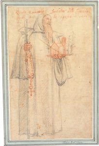Fra Stefano, a vallombrosai kamaldoliták ügyésze, mint Szent Romuald, kezében egy templom és egy rózsafüzér makettje, 1577 alkotó: Federico Zuccaro