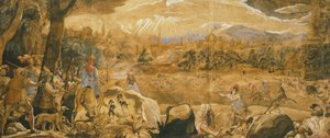 Vadászjelenet a képzeletbeli Firenzével, Federico Zuccaro (kb. 1540-1609) alkotó: Federico Zuccaro