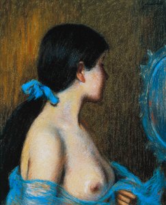 Fiatal nő a tükörnél, Federico Zandomeneghi (1841-1917), pasztell, papír, vászonra, 46x38 cm