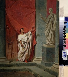 Brutus (Marcus Junius Brutus) esküje (Kr. e. 85-42) Lucretia (Lucrezia, Lucretia, római hölgy) megerőszakolása után. Feodor Andrejewitsch Bronnikoff (1827-1902) festménye. Olaj, fa. 0,325 x 0,249 m. Schadrinsk, Múzeum