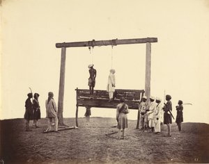 A 31. bennszülött gyalogság két Sepoyja, akiket felakasztottak Lucknowban, 1857 alkotó: Felice Beato
