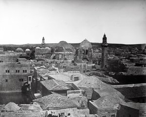 Kilátás a Szent Sír-templomra és Ezékiás medencéjére, Jeruzsálem, 1857 alkotó: Felice Beato