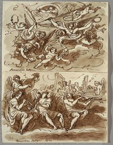 A mártíromság szimbólumait hordozó angyalok, tanulmány Domenichino után alkotó: Felice Giani