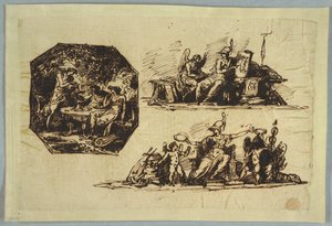 Bacchus, Apollo és Mnemosine; Minerva trófeákkal alkotó: Felice Giani