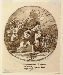 Mennyezeti terv Numa, Sala di Numa Pompilius, Palazzo Milzetti, Faenza felszentelésére alkotó: Felice Giani