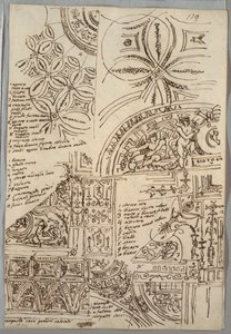 Mennyezeti dekoratív tanulmányok groteszktel; Studies of Monument with Pápai Seale, Sisto V alkotó: Felice Giani