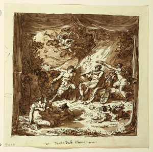Design for Stage Curtain: Apollo és Marsyas, Palazzo Conti-Sinibaldi, Faenza alkotó: Felice Giani