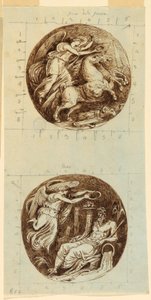 Rajz, Szárnyas győzelem szekéren; Szárnyas győzelem megkoronázza a folyó istenét, Reno; két körirat, 1805 körül. alkotó: Felice Giani