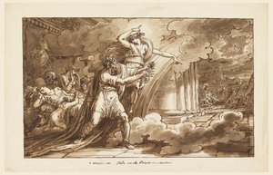 Rajz, Iris arra biztatja Priamost, hogy könyörögjön Hektor testéért Akhilleusztól, 1810-20 alkotó: Felice Giani