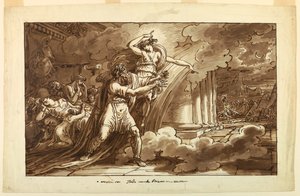 Rajz, Iris arra biztatja Priamost, hogy könyörögjön Hektor testéért Akhilleusztól, 1810-20 alkotó: Felice Giani