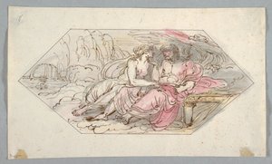 Rajz, Jupiter vigasztal egy könyörgő istennőt, valószínűleg Vénuszt, 1796-98 alkotó: Felice Giani